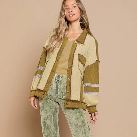 POL Applique Patchwork Zip Up Jacket main image 0